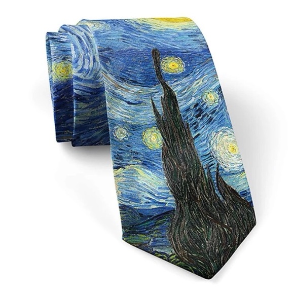 New Art Inspired Starry Night Unisex Necktie / Van Gogh Painting Neck Tie - Picture 8 of 13